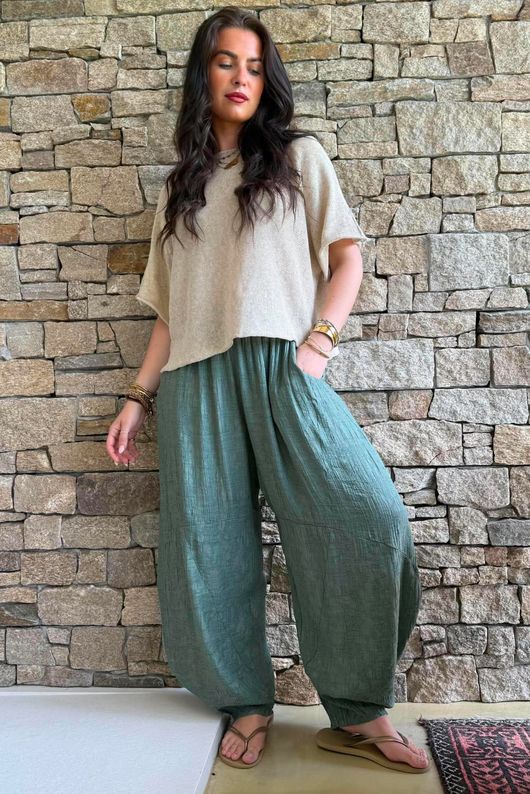 Lalli Damask Classic Tapered Barrel Leg Pant Khaki